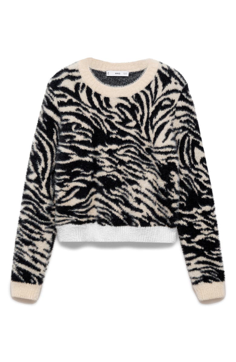 MANGO Zebra Jacquard Crewneck Sweater, Alternate, color, 