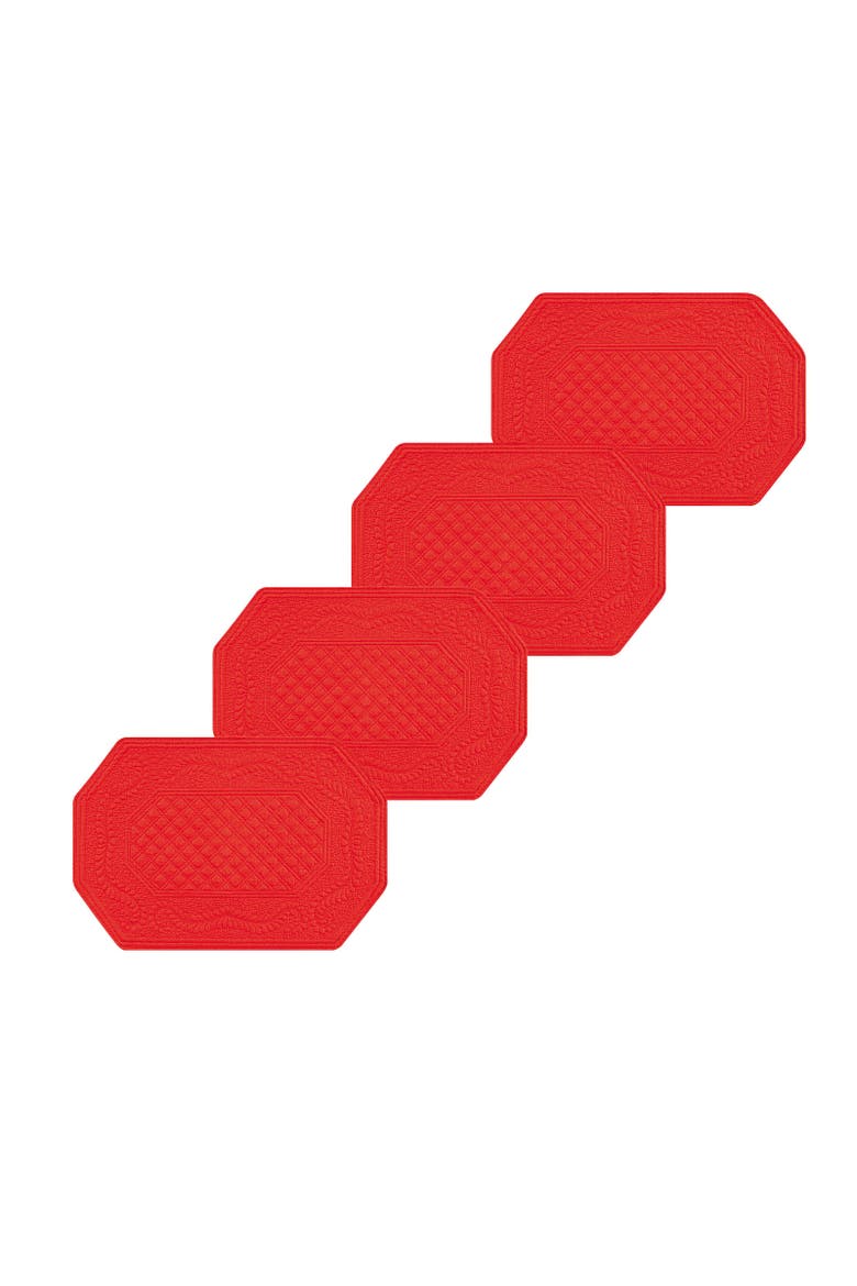 Solid Red Octagonal Vintage Design 100% Cotton Set of 4 Placemats, Alternate, color, Red