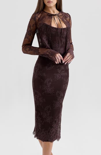 Larra Lace Tie Neck Long Sleeve Midi Dress & Bolero Jacket