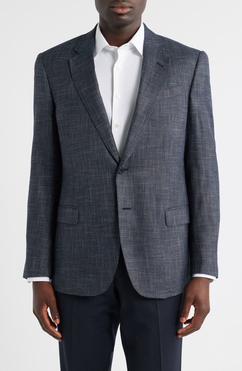 Emporio Armani G-Line Textured Blue Mélange Sport Coat, Main, color, Solid Medium Blue