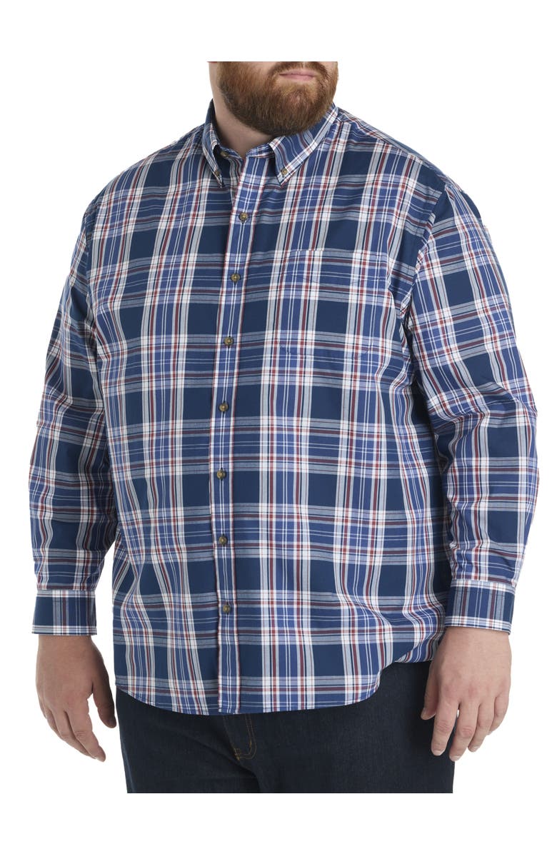 Harbor Bay by DXL Big & Tall Easy-Care Large Plaid Sport Shirt, Alternate, color, Blue