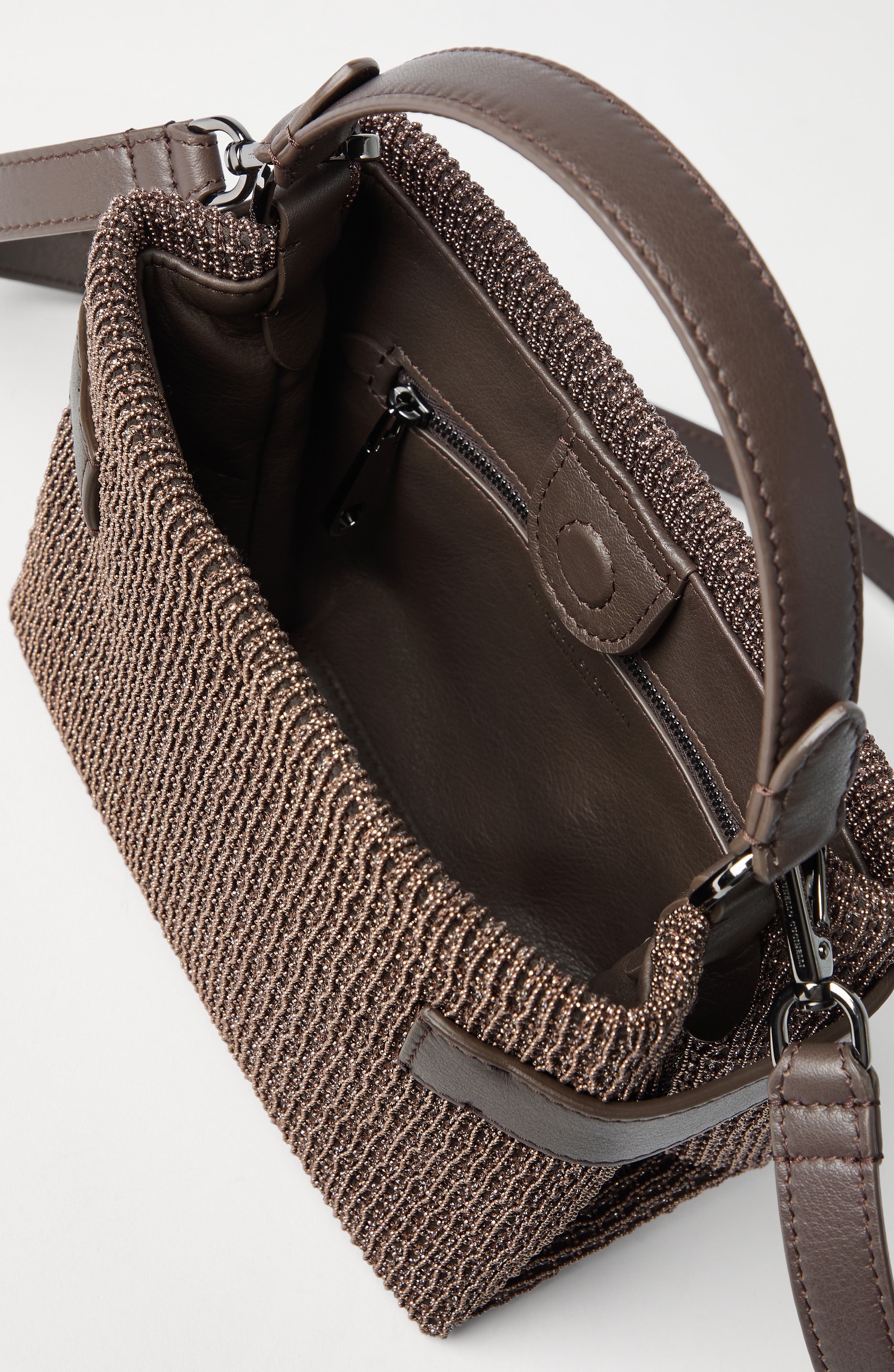 Brunello Cucinelli Small Top-Handle Essence bag, Alternate, color, Brown