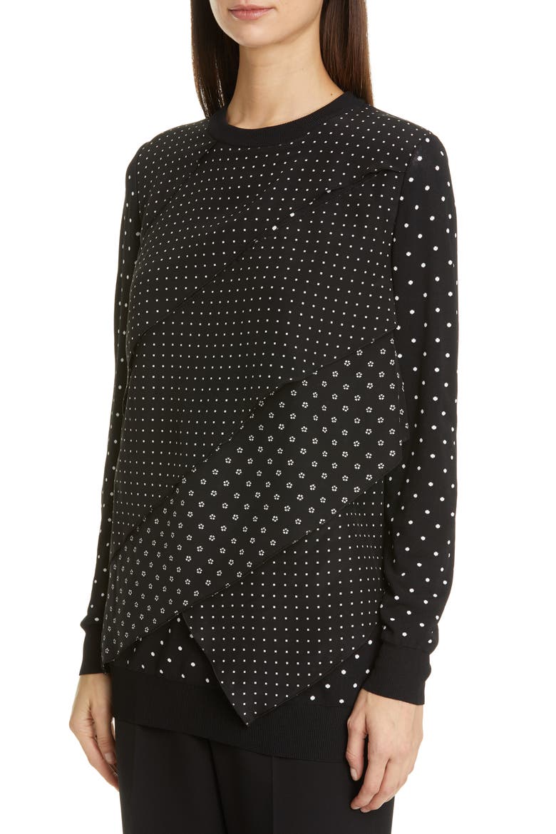 Alex Polka Dot Jacquard Sweater, Alternate, color, BLACK