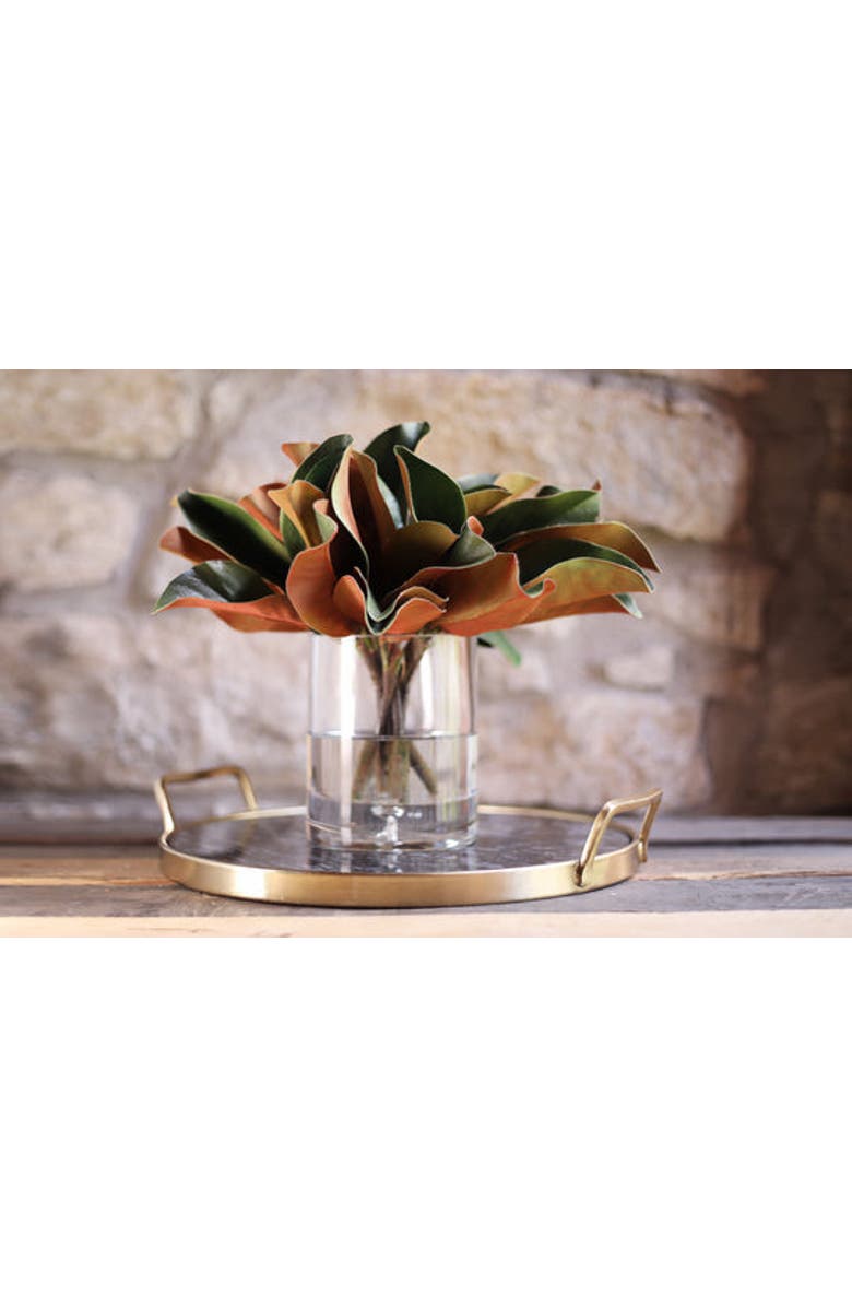 Darby Creek Trading Real Touch Magnolia Leaves Everyday Arrangement in Glass Vase, Alternate, color, Green