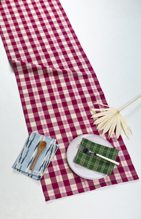 Handwoven Abigail Cranberry Plaid Cotton Table Runner