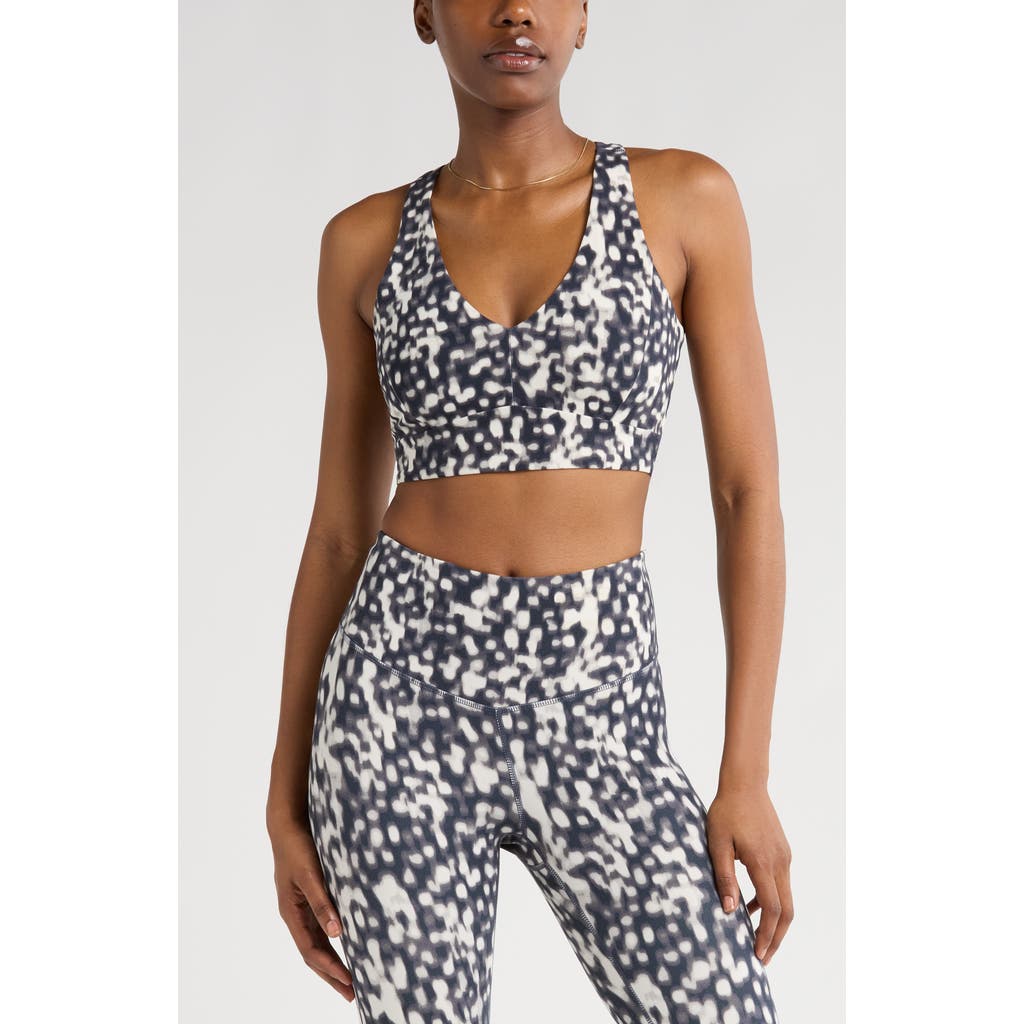 Zella Studio Luxe V-neck Sports Bra In Navy Tortoise Shell