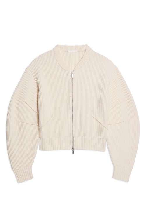 Helmut Lang Apex Wool Blend Rib Knit Bomber Jacket In White