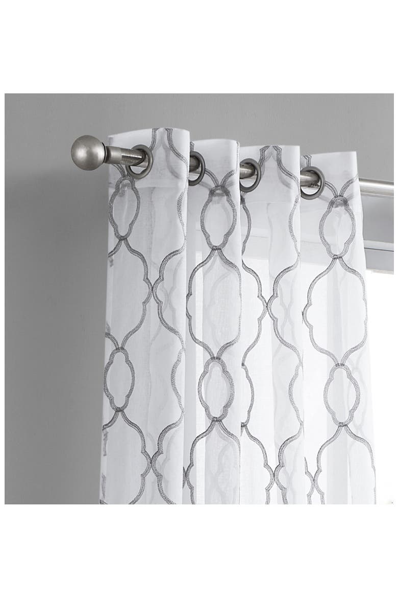 Set of 4 Print Sheer Curtain Panels, Alternate, color, GREY