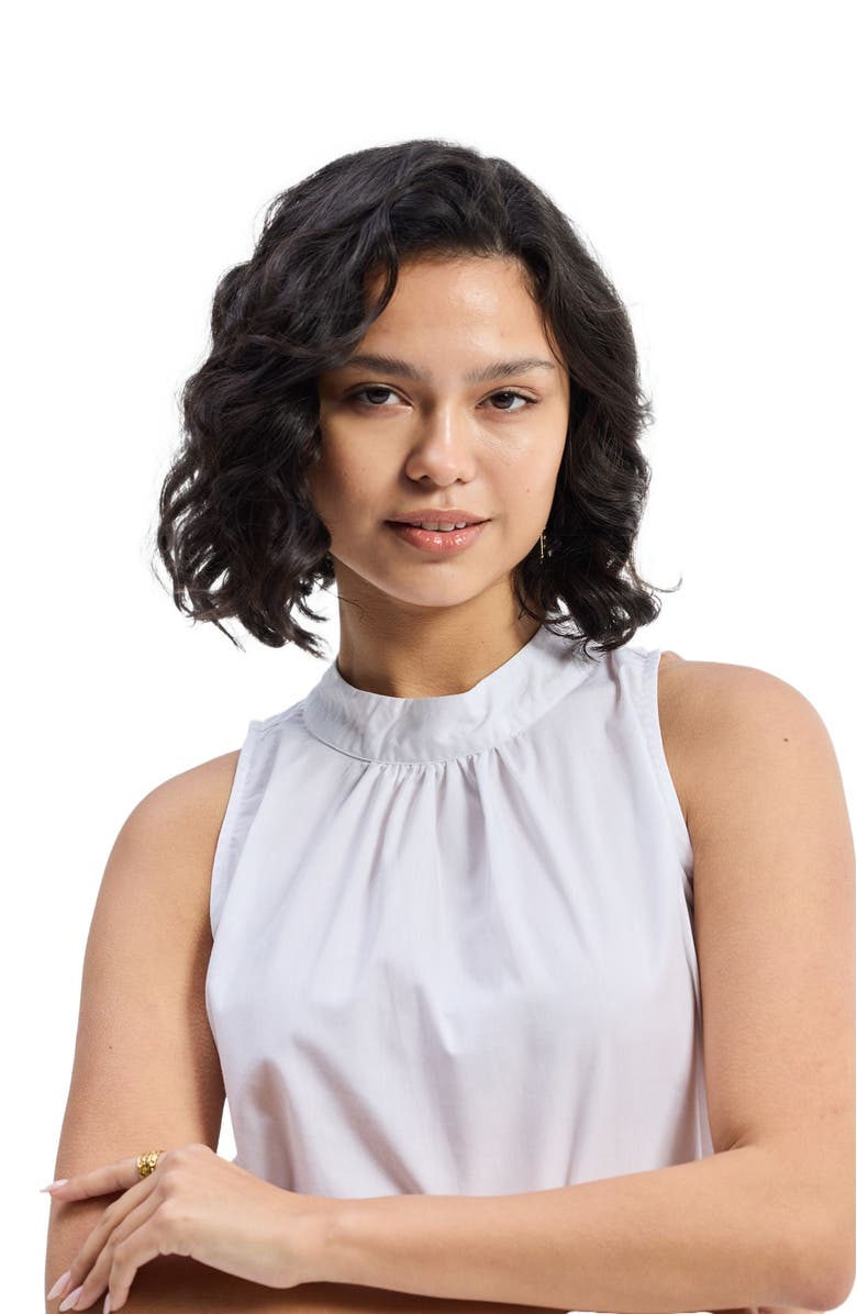 Reistor High-Neck Top with Gathers in White, Alternate, color, White