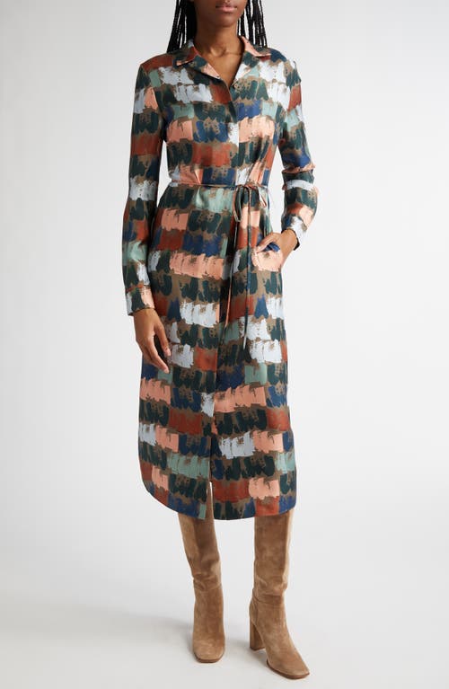 Shop Lafayette 148 New York Painter's Palette Print Long Sleeve Silk Shirtdress In Concrete Multi