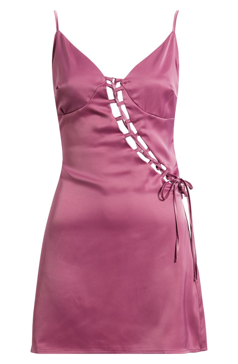 NASTY GAL Lace-Up Detail Satin Minidress, Alternate, color, Mauve