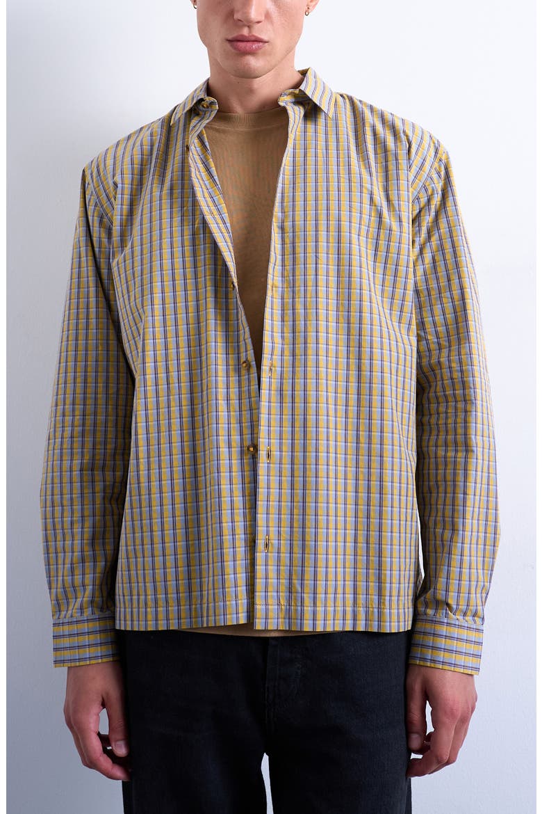 Cotton Poplin Button-Up Shirt, Main, color, MUSTARD MULTI