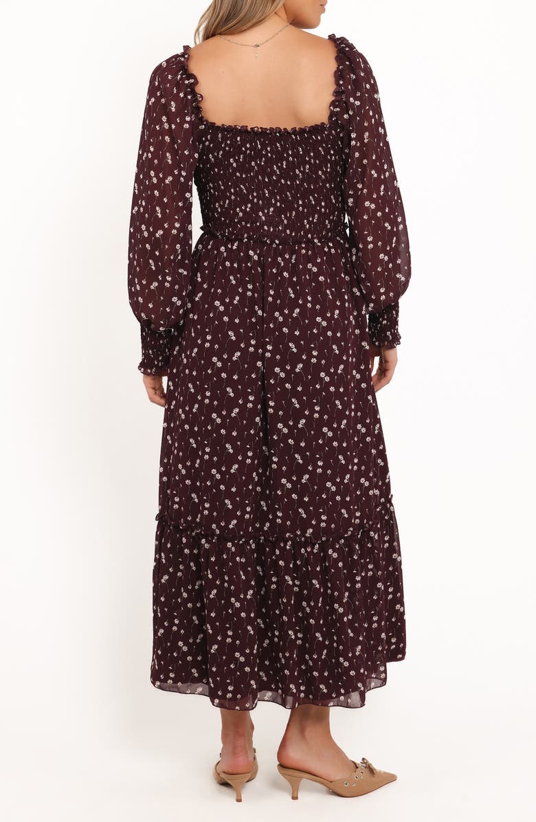 Petal & Pup Keziah Floral Long Sleeve Midi Dress, Alternate, color, Burgundy Floral