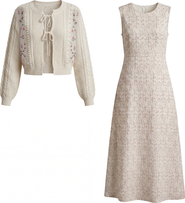 Noni Eyelet Floral Lined Jumper Dress with Rib Trim Cardigan 2 Piece Set