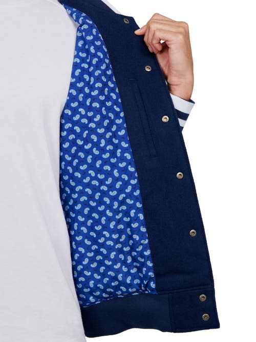 Construct Solid Varsity Jacket In Navy