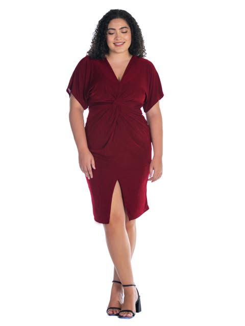Short Sleeve V-Neck Twist Front Split Hem Dress