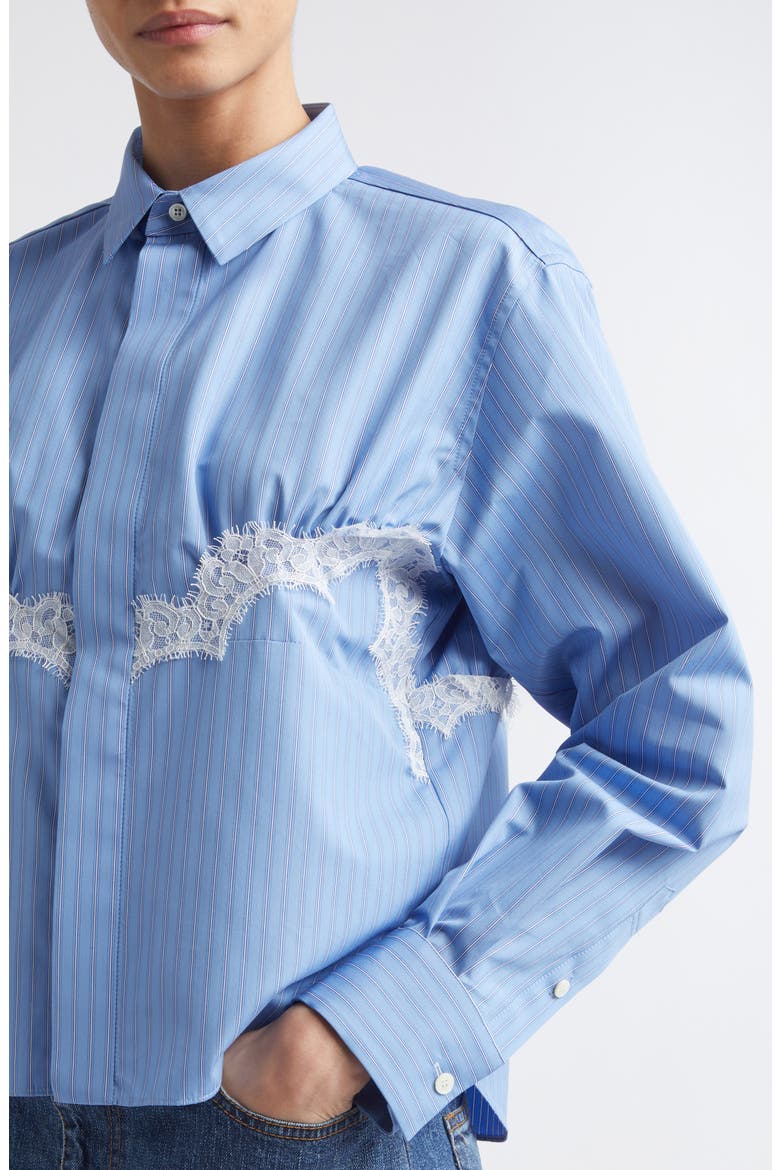Stripe Lace Trim Poplin Button-Up Shirt, Alternate, color, BLUE STRIPE