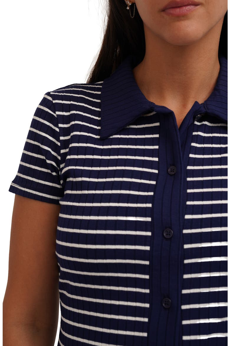 Stripe Rib Button-Up Knit Top, Alternate, color, ECLIPSE/ BONE