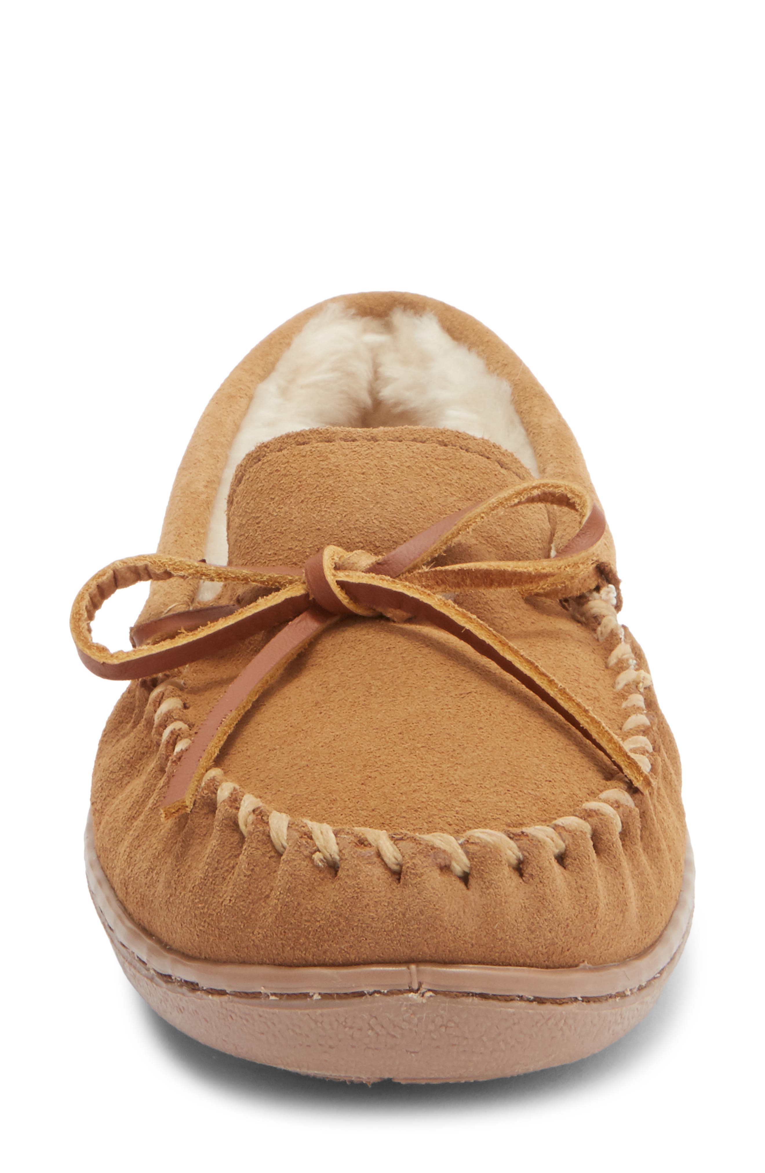 Minnetonka Suede Faux Fur Slipper, Alternate, color, Tan