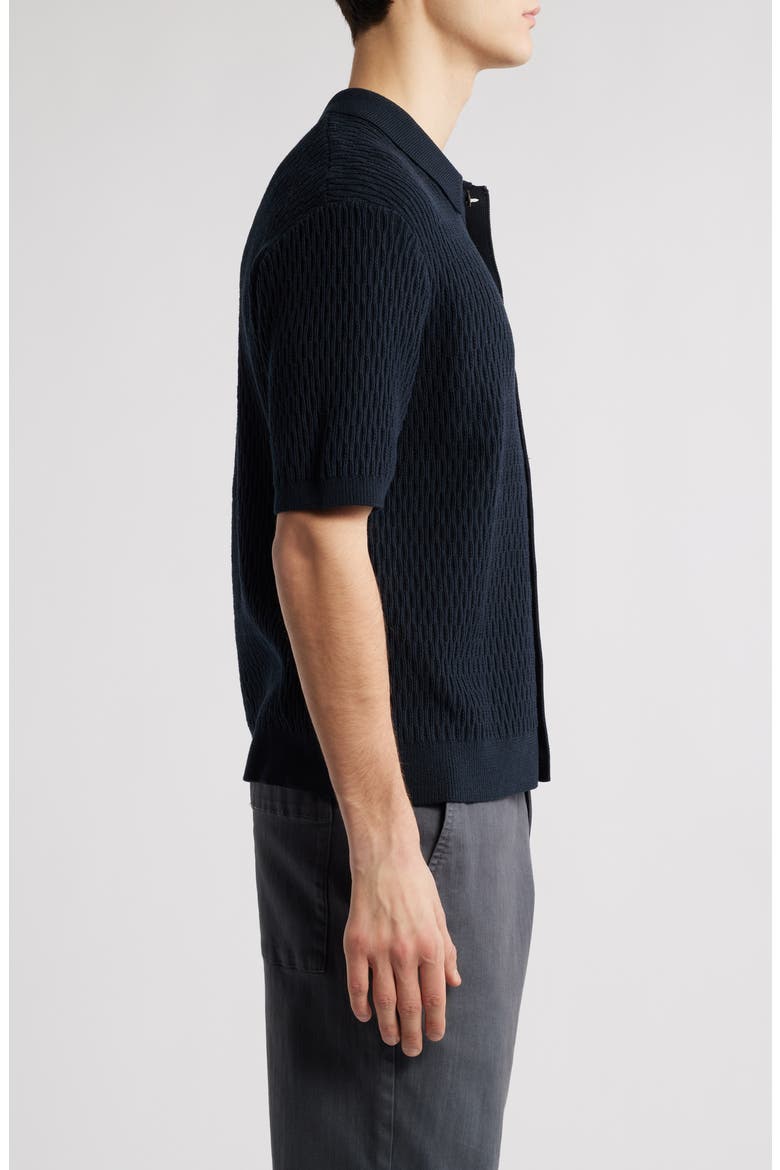 Tellaro Honeycomb Stitch Short Sleeve Cardigan, Alternate, color, NAVY