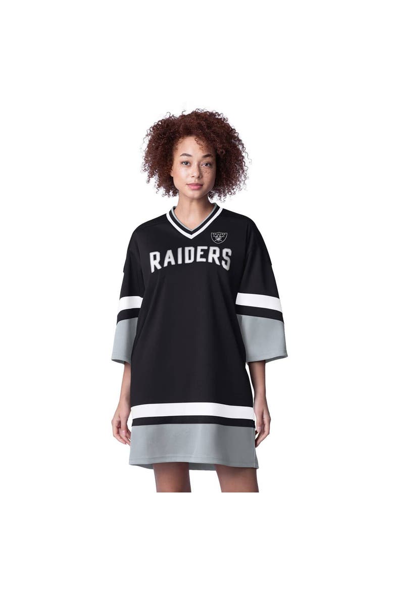 Women's Starter Black Las Vegas Raiders Slap Shot 3/4 Sleeve Sneaker Dress, Alternate, color, Black