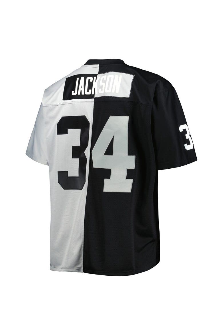 Men's Mitchell & Ness Bo Jackson Black/Silver Las Vegas Raiders Big & Tall Split Legacy Retired Player Replica Jersey, Alternate, color, Black