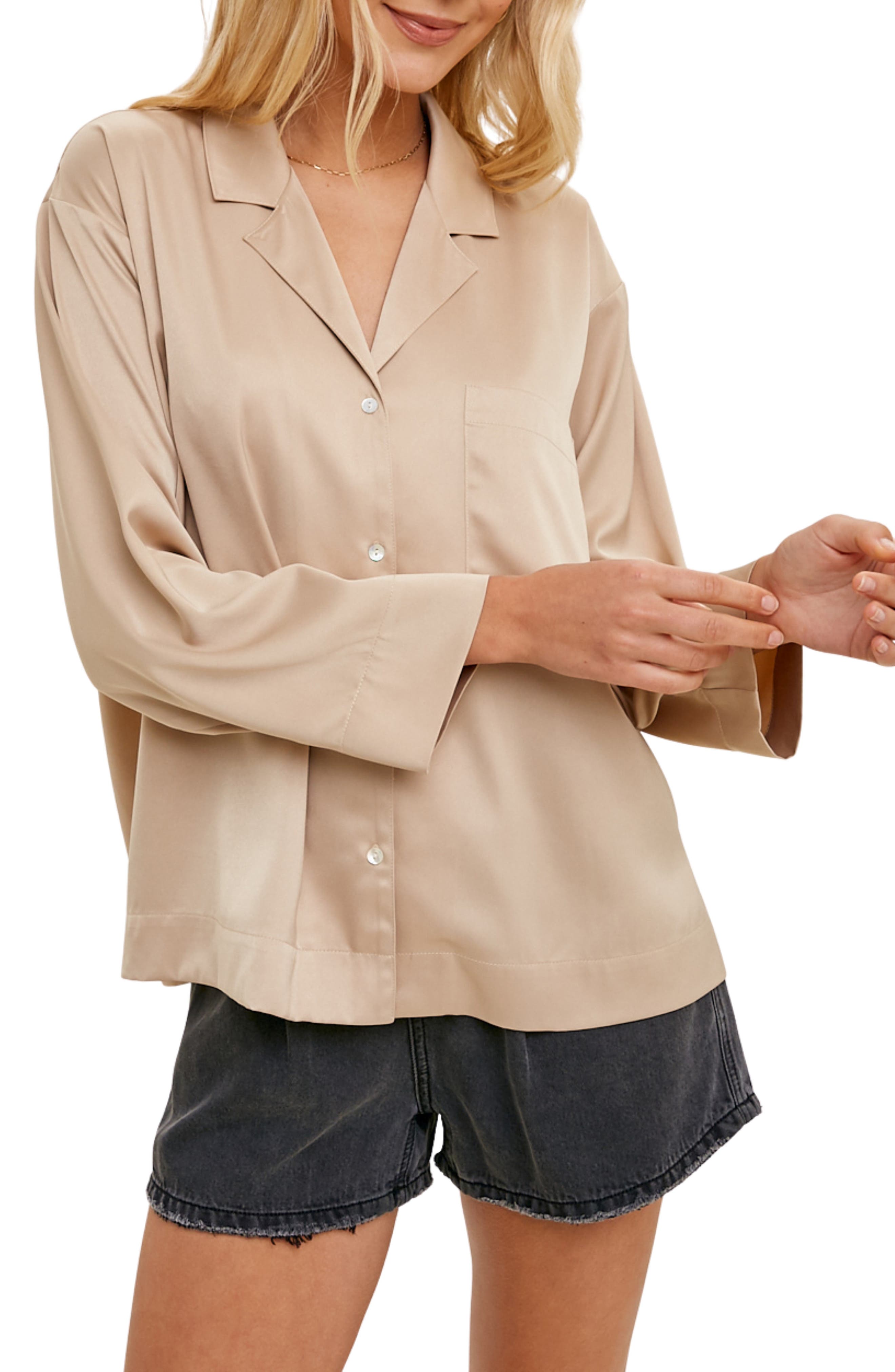 WISHLIST Satin Button Up Shirt