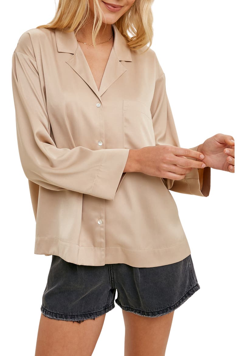 Satin Button Up Shirt, Main, color, CHAMPAGNE