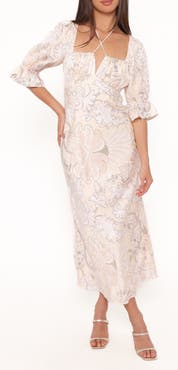 Petal & Pup Pauline Floral Tie Neck Satin Maxi Dress