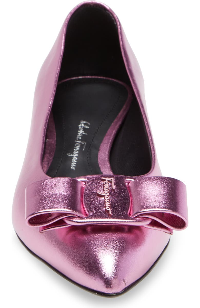 FERRAGAMO Salvatore Ferragamo Viva Bow Metallic Pointed Toe Flat, Alternate, color,