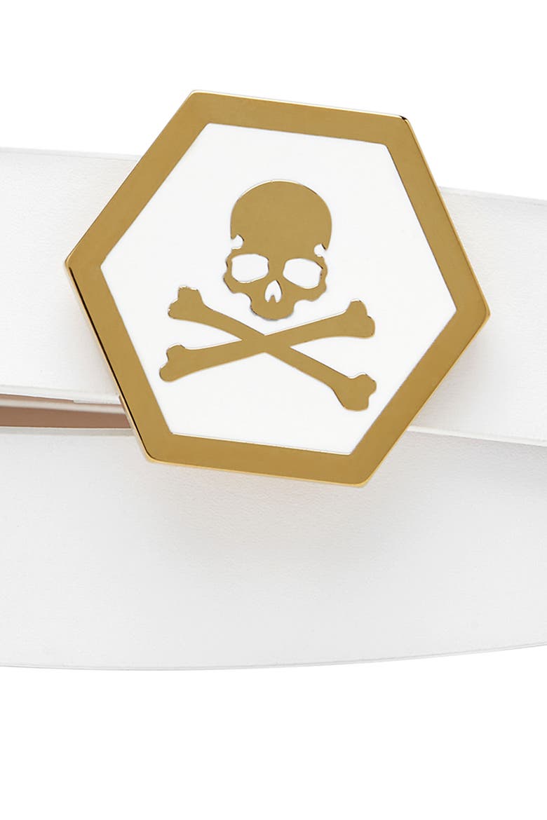 Leather Belt Skull Premium Women, Alternate, color, white/gold