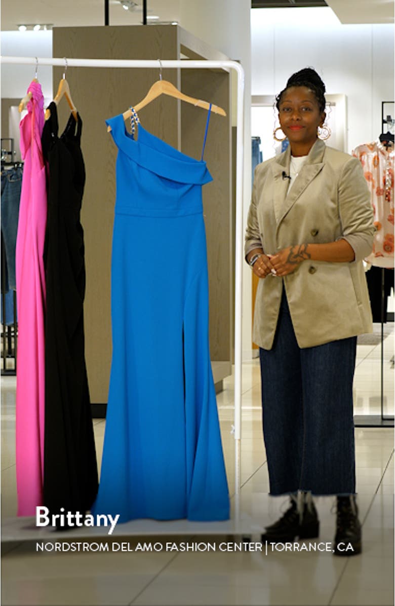 One-Shoulder Scuba Crepe Mermaid Gown, sales video thumbnail