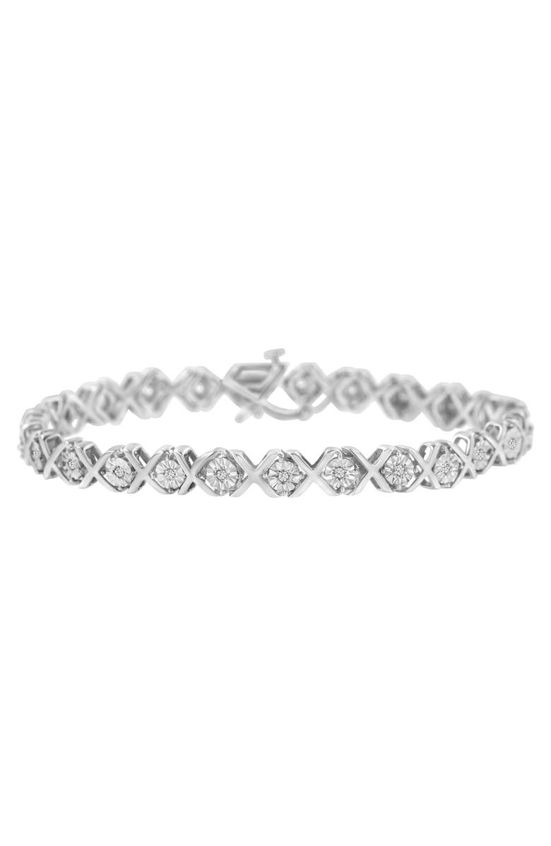 Haus of Brilliance Silver 1/4 Cttw Miracle Set Diamond "X" Link Bracelet, Main, color, White