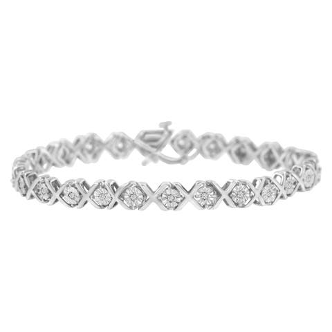 Silver 1/4 Cttw Miracle Set Diamond "X" Link Bracelet