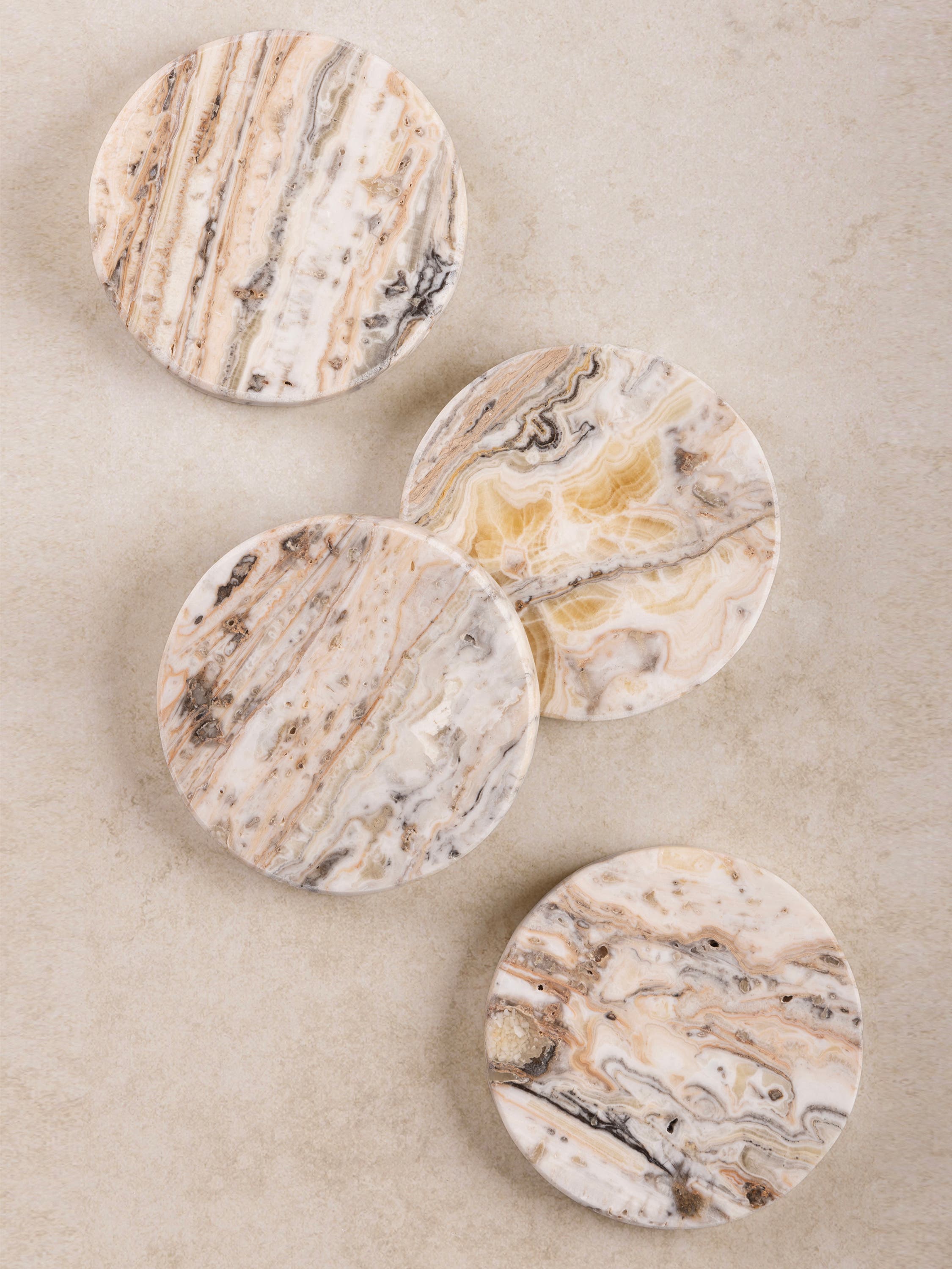 GAURI KOHLI Tasmania Brown Onyx Coasters, Set of 4 - Beige