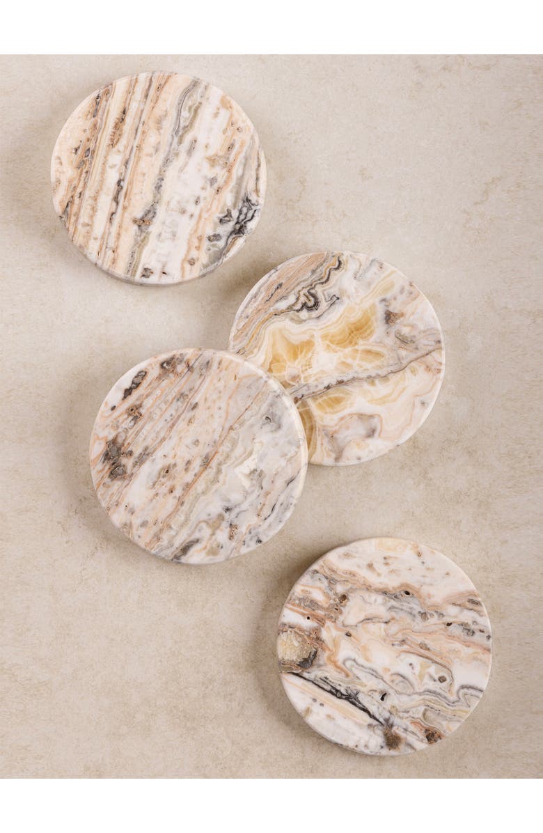 GAURI KOHLI Tasmania Brown Onyx Coasters, Set of 4, Main, color, Beige