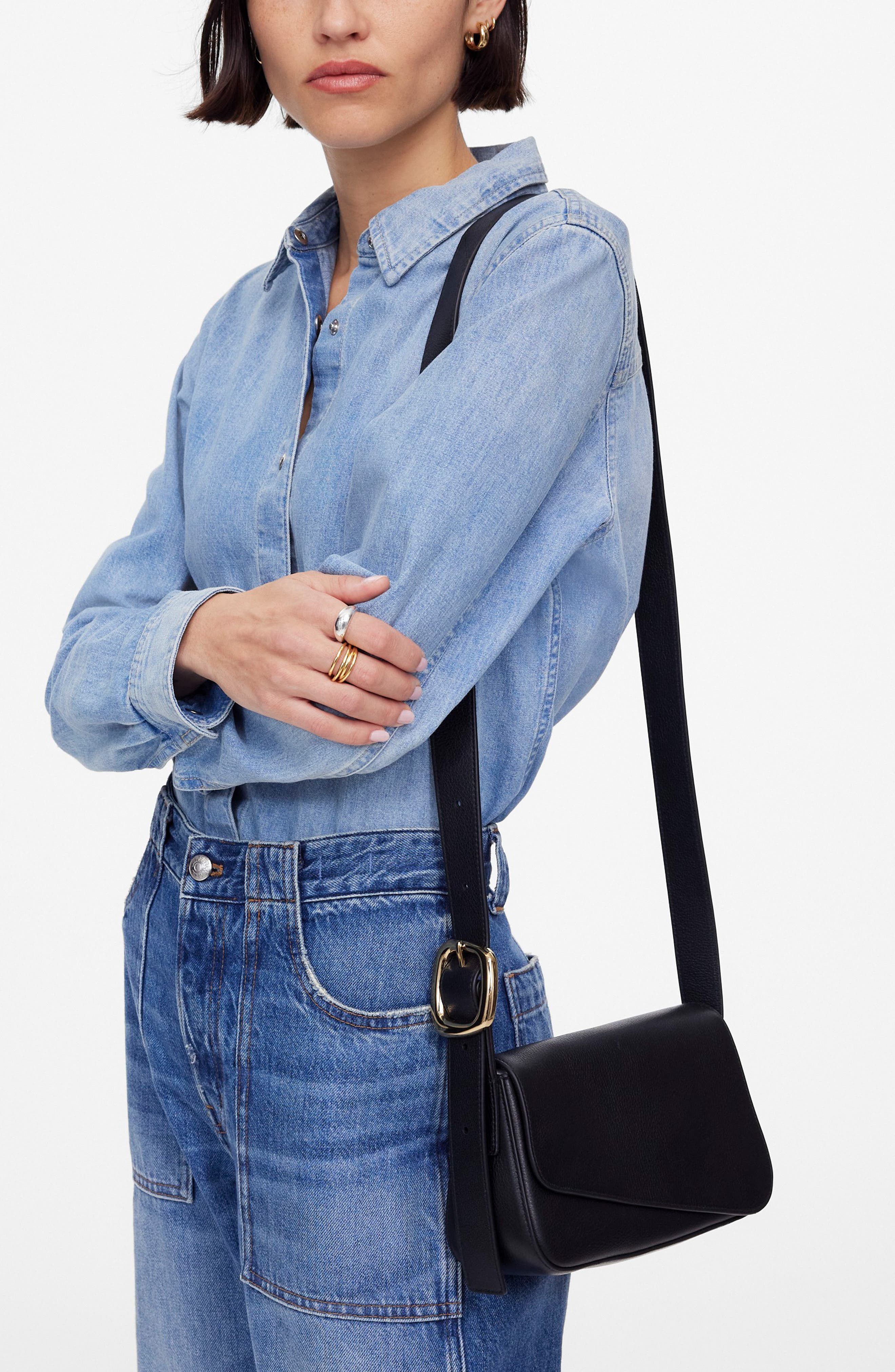 Madewell The Sculptural Buckle Leather Crossbody Bag, Alternate, color, 