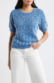 CITY BLUES Open Stitch Short Sleeve Sweater