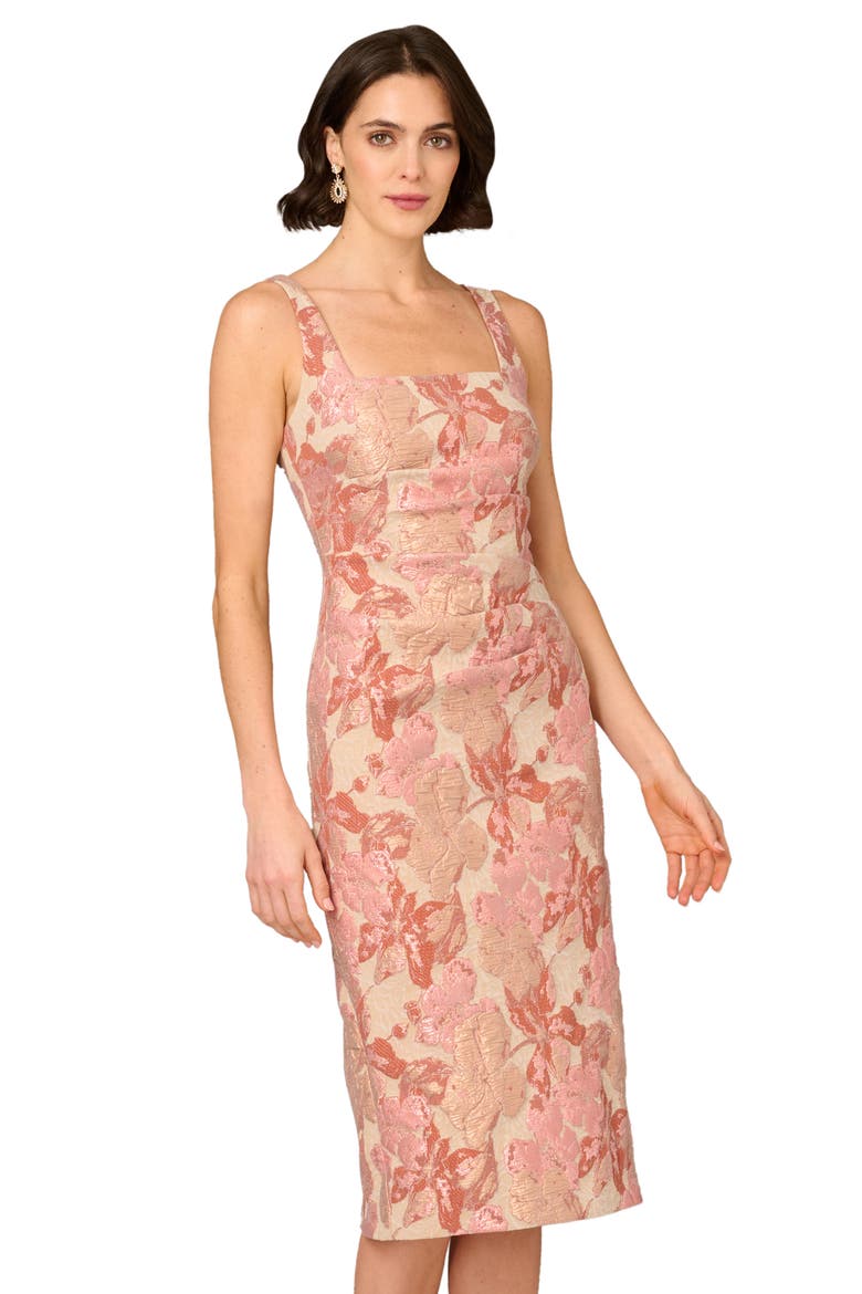 Stretch Jacquard Midi Cocktail Dress, Alternate, color, PINK MULTI