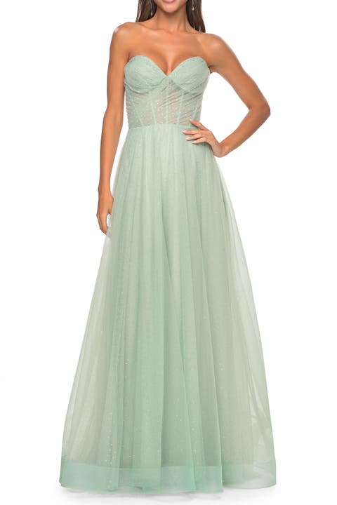 Sweetheart Tulle and Rhinestone Prom Dress with Illusion Detail