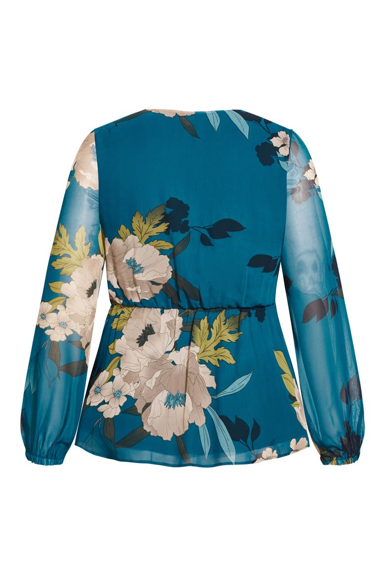 Maya Faux Wrap Blouse, Alternate, color, TEAL BOLD BLOOM
