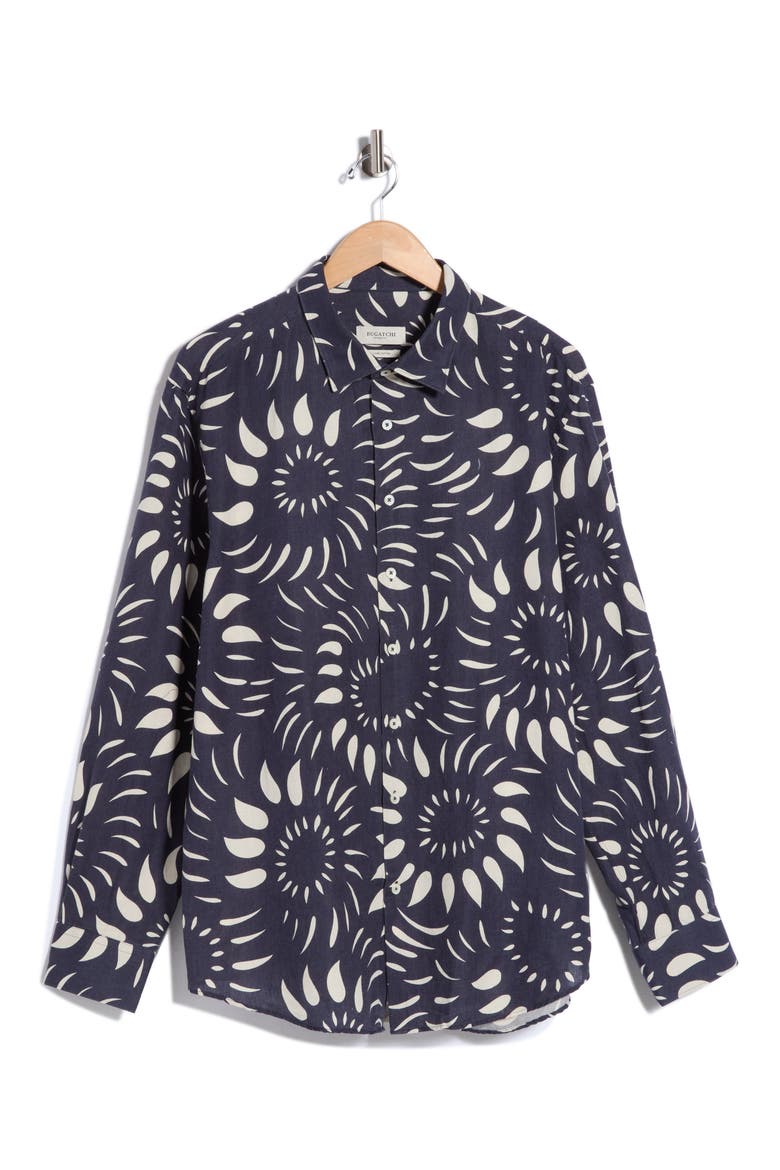Linen & Cotton Long Sleeve Button-Up Shirt, Main, color, NAVY