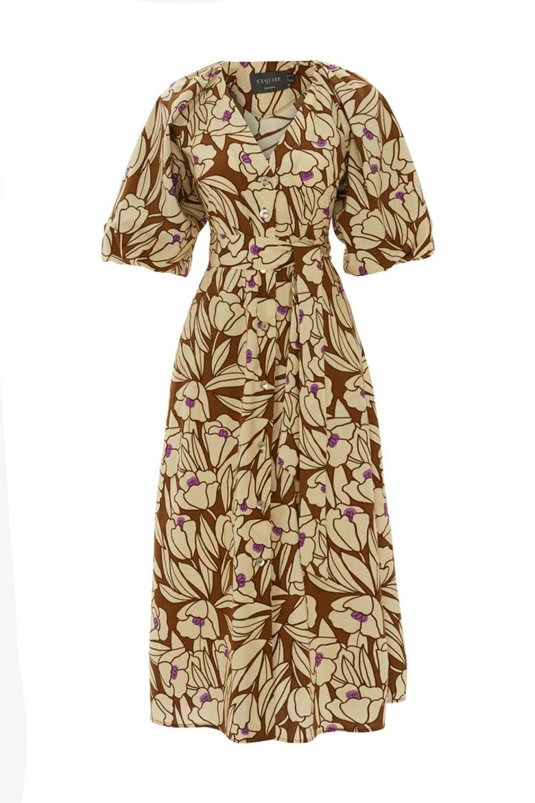Bobo Midi Dress, Alternate, color, Brown