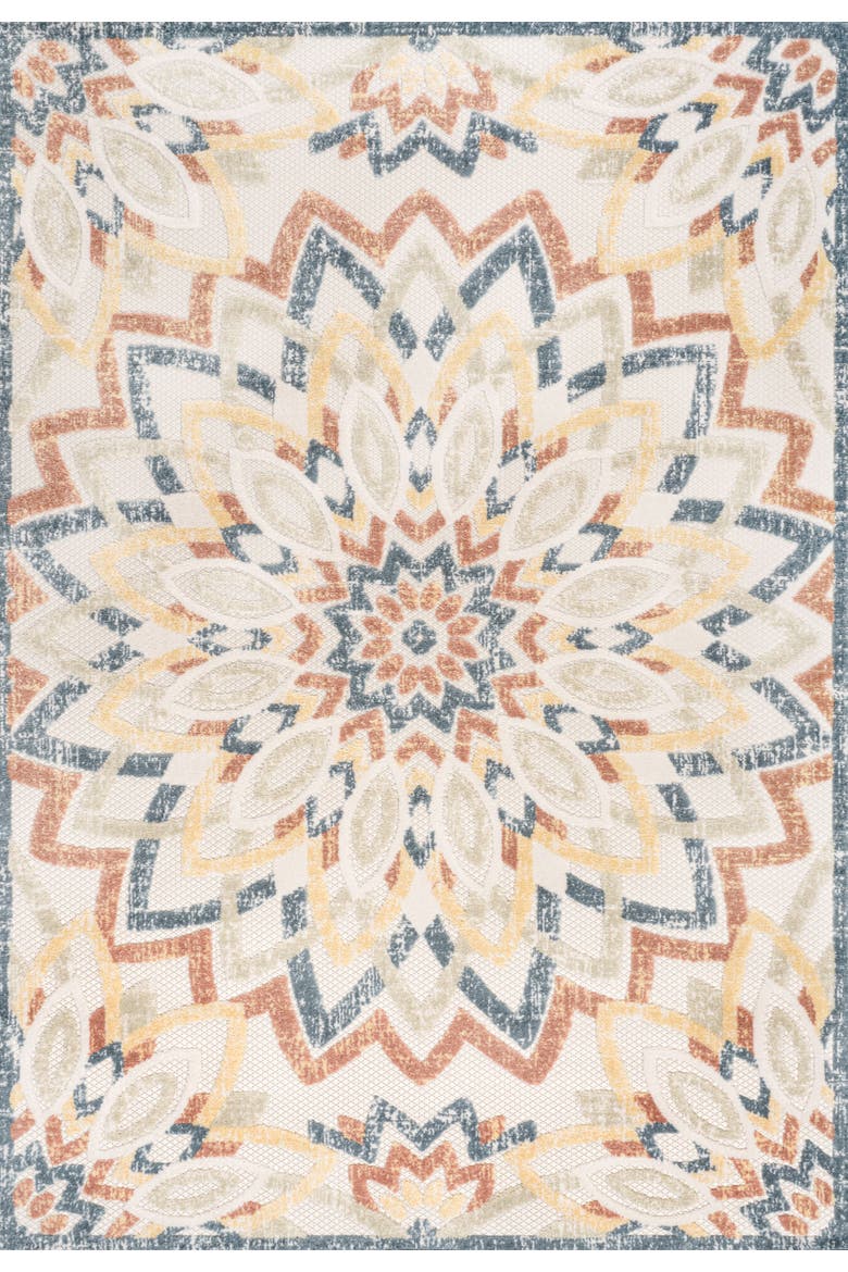 Flora Abstract Bold Mandala High-Low Indoor/Outdoor Rug, Alternate, color, Cream/Multi