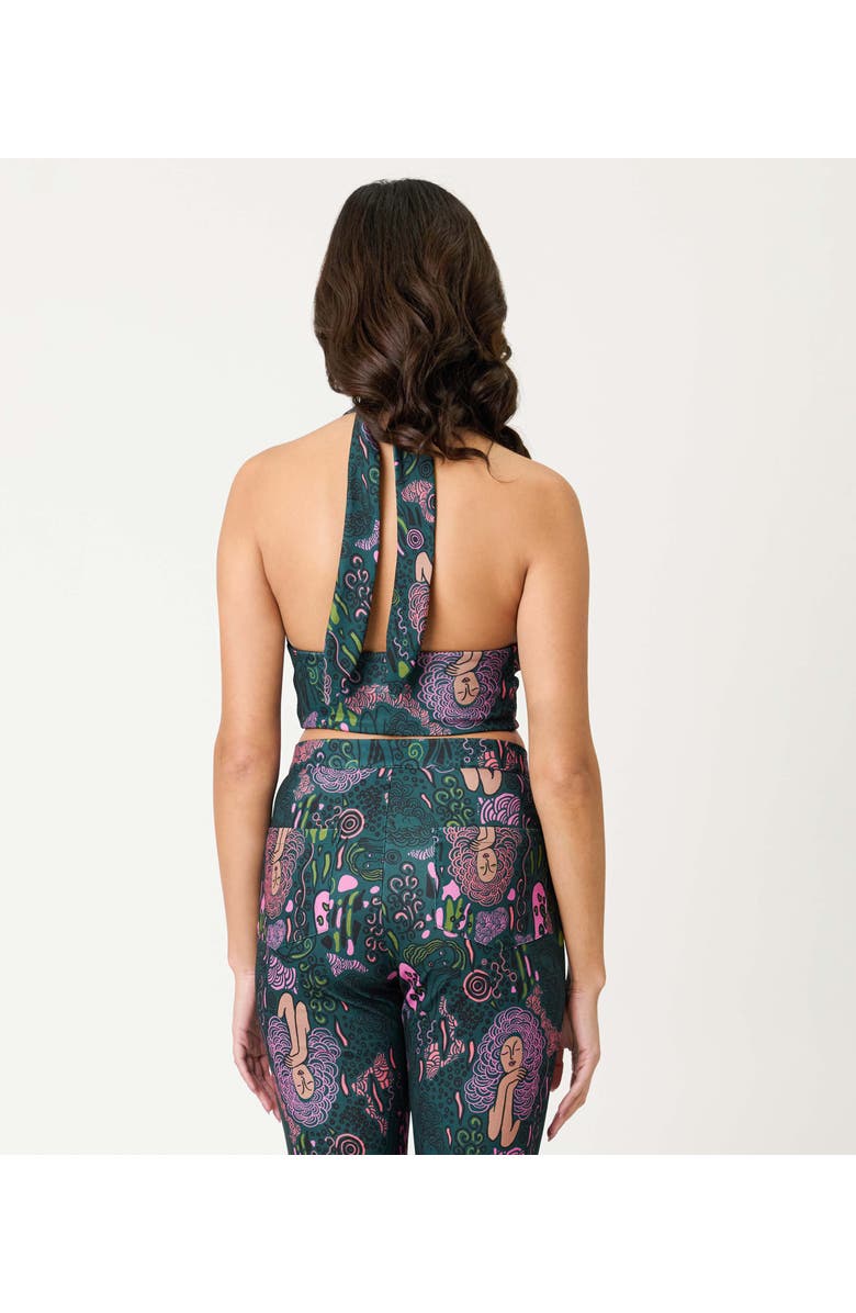 Smak Parlour Sultry Halter Neck Crop Top, Alternate, color, Green Mannequin Doodle Print