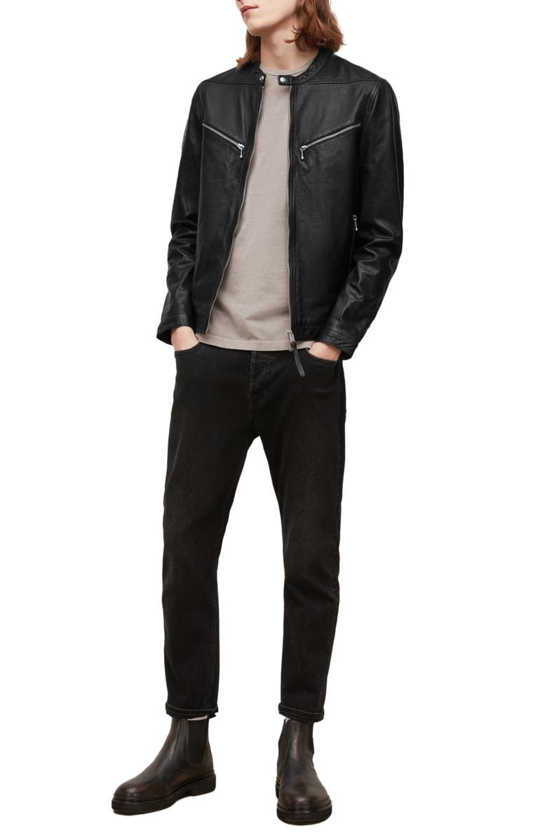AllSaints Palm Leather Jacket, Alternate, color, Black