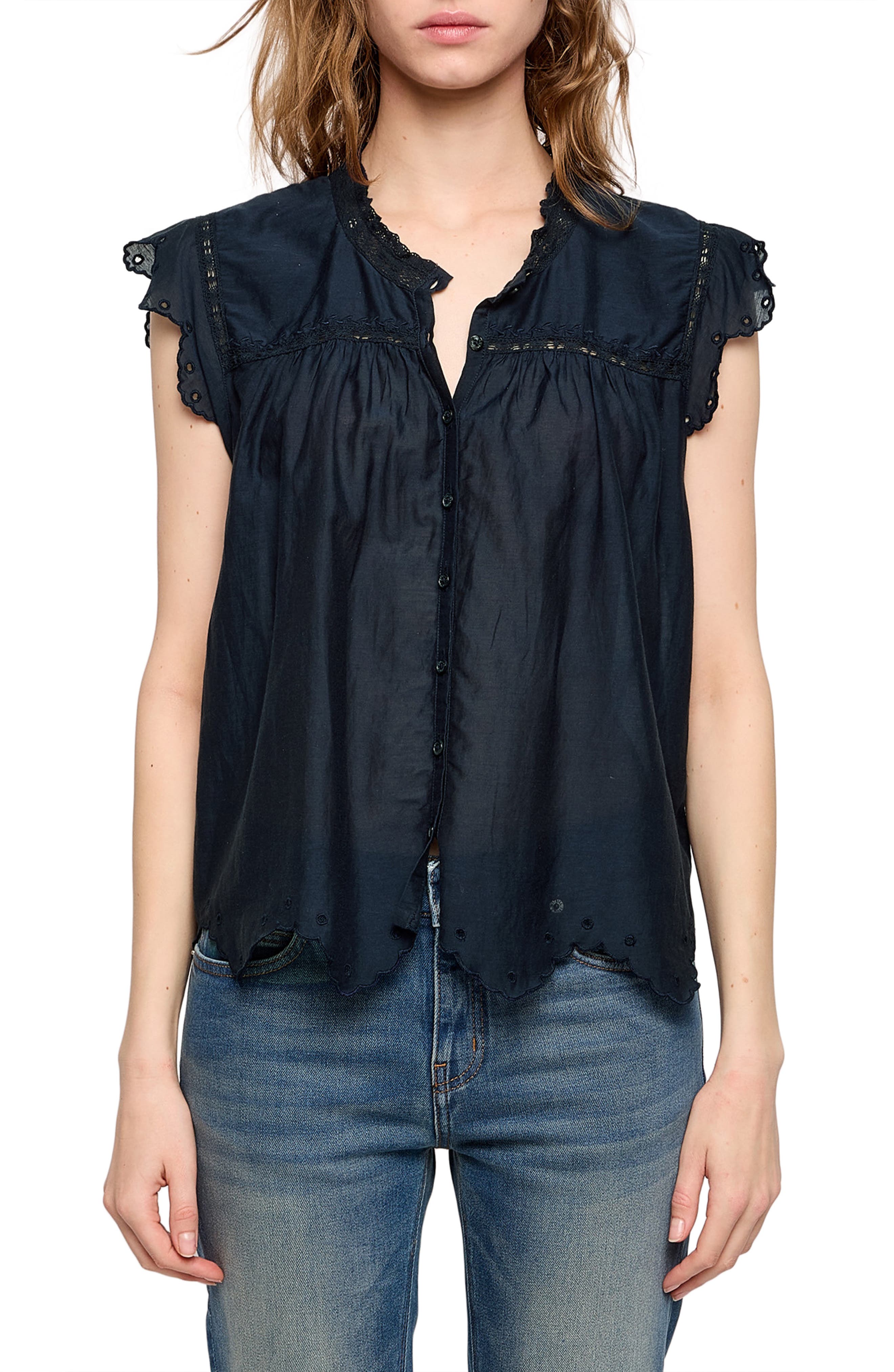 Tika Lace Trim Flutter Sleeve Top - image 3
