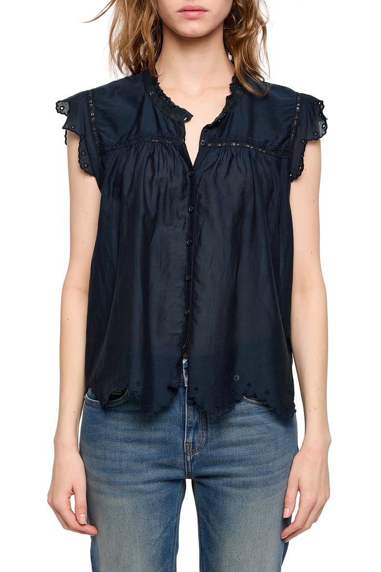 Tika Lace Trim Flutter Sleeve Top, Main, color, ENCORE