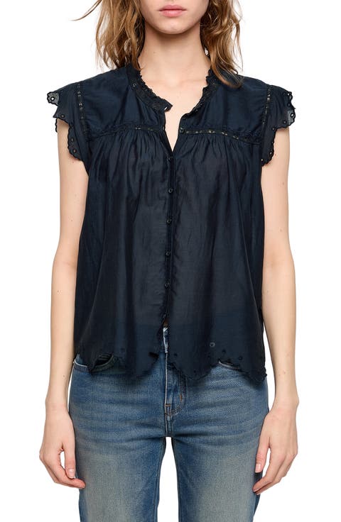 Tika Lace Trim Flutter Sleeve Top