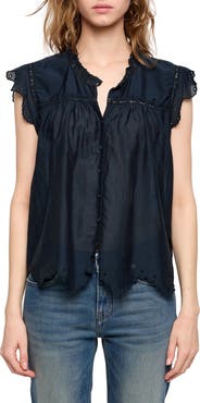Zadig & Voltaire Tika Lace Trim Flutter Sleeve Top